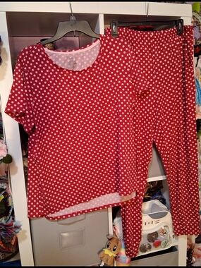 Women’s Red Polka Dot Pajama Set - Short Sleeve Top & Pants
